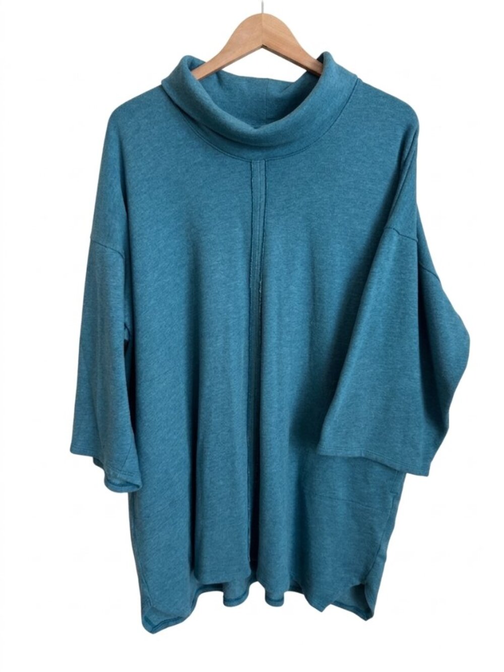 J.Jill Pure Jill Cowl Neck Poncho Tunic Sweater L Tall Teal 3/4 Sleeve Pockets